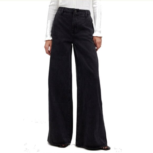 Madewell Wide Sweep Trousers Black/Bartholomew Wash Cotton High Rise Size 29 EUC - Picture 1 of 17
